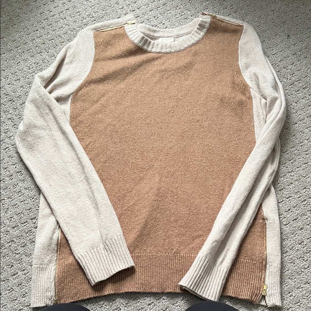 J. Crew Factory Camel and Cream Crew Neck Sweater